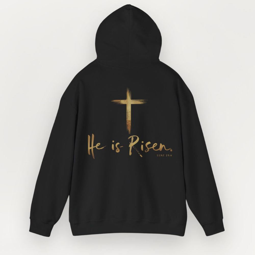 He Is Risen Gold Cross Unisex Hoodie