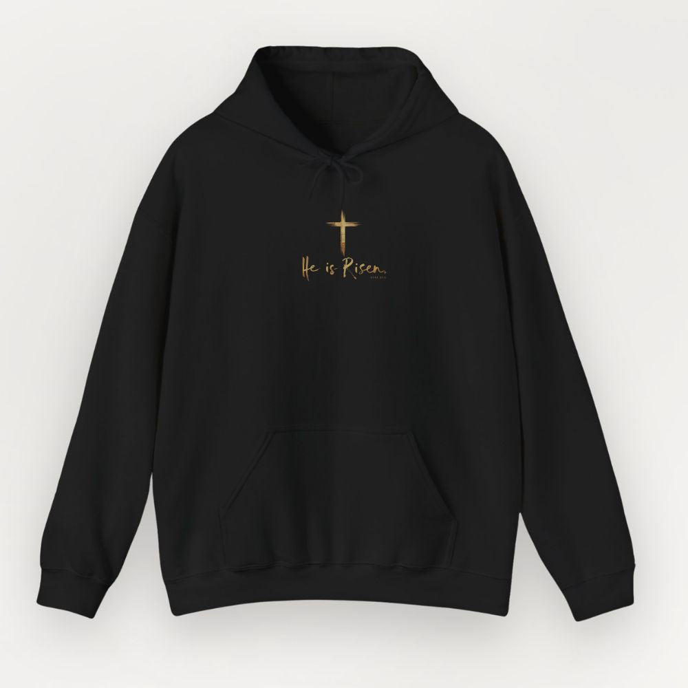 He Is Risen Gold Cross Unisex Hoodie