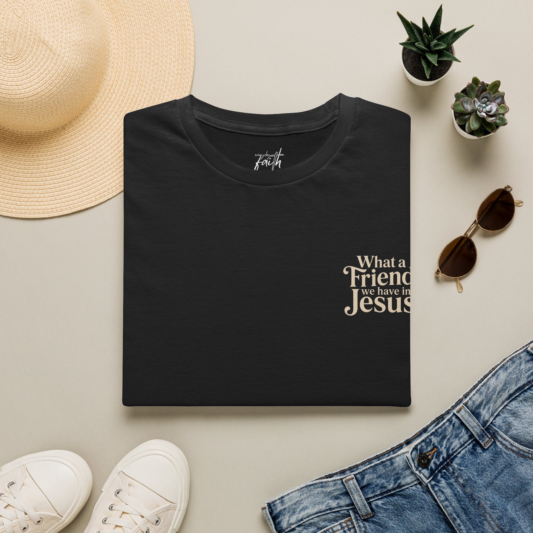 Christian Friend T-Shirt — "What a Friend We Have in Jesus" Pocket Tee