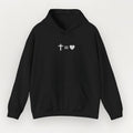 Black hoodie with a white symbol on a white background