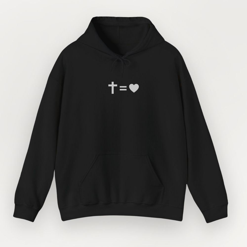 Black hoodie with a white symbol on a white background
